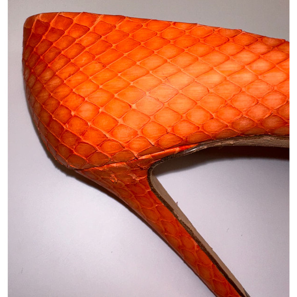 J. Crew Collection Orange Matte Python Heels Pumps Size 7 $378 Italy 90715 New - Picture 15 of 16